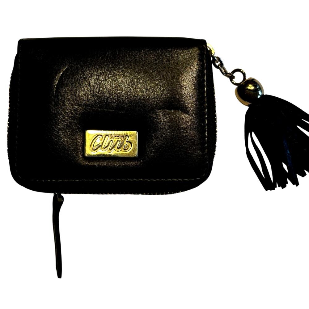 Beymen Club black leather zip around credit card wallet with gold chain & tassel